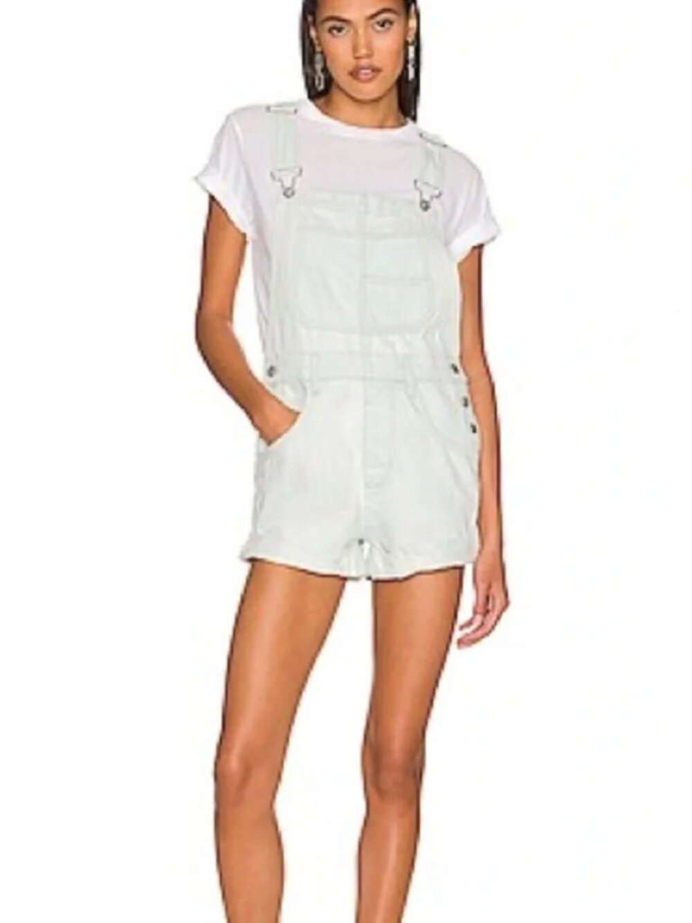 Free People Ziggy Denim Shortalls in Beach Bloom, size L like new!